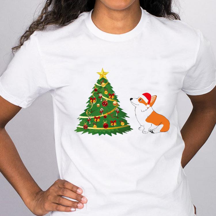 all in one place בגדי נשים Christmas Tree And Corgi Graphic Print T-shirt Women/Men Harajuku Style Short Sleeve Tops Female Suitable All Seasons Clothes