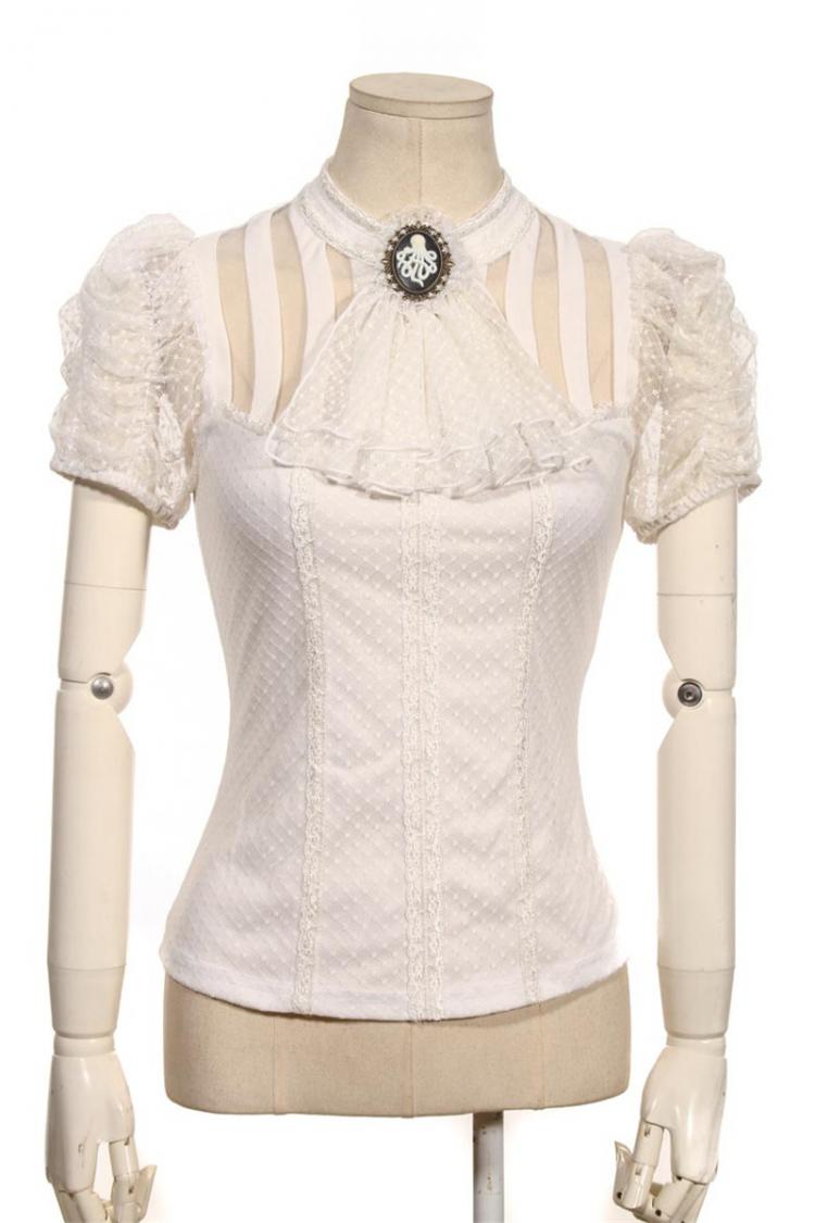 all in one place בגדי נשים Women's Steampunk Gothic White Blouse Shirt victorian Octopus Brosche Jabot RQ-BL SP087