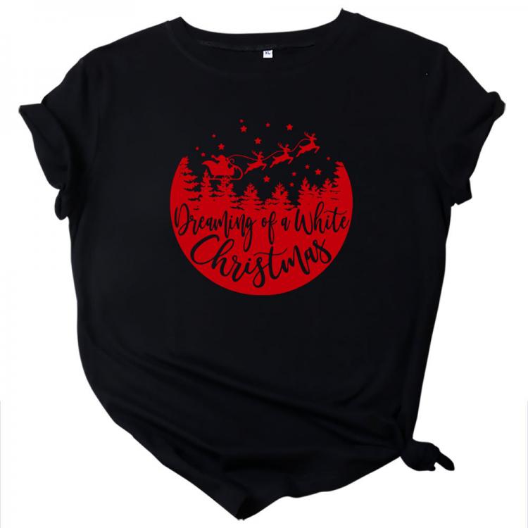all in one place בגדי נשים White Christmas Print Women T Shirt Short Sleeve O Neck Loose Women Tshirt Ladies Fashion Tee Shirt Tops Clothes Camisetas Mujer