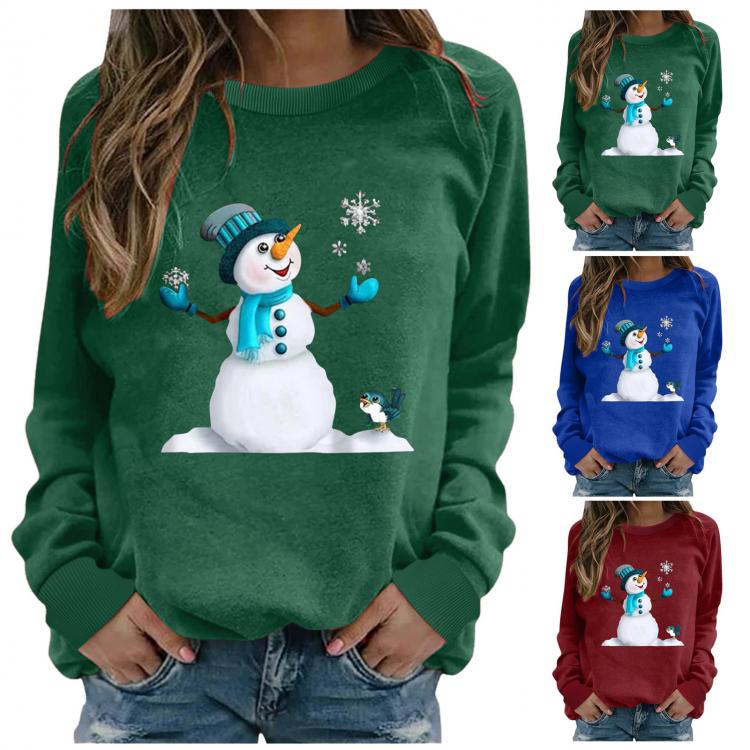all in one place בגדי נשים Winter Christmas Long Shirts Top For Women Cute Snowman Print Crew Tops Casual Green Red Tshirts Clothes