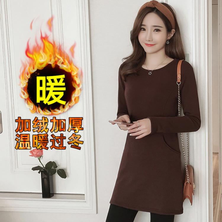 all in one place בגדי נשים Solid T Shirt Women Casaul Thick Fleece Winter T-shirt Long Sleeve Plus Velvet Warm O-neck Tops Women 2021