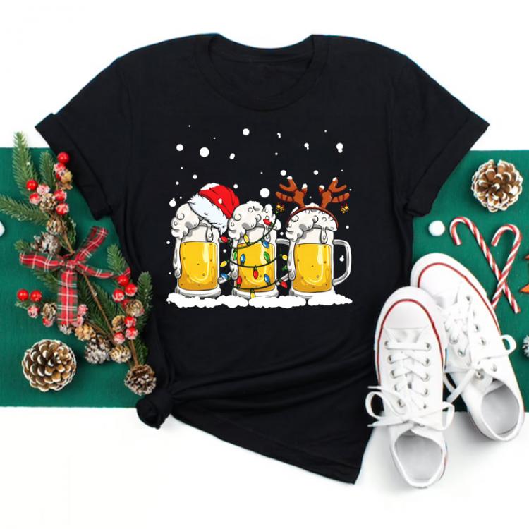 all in one place בגדי נשים Cute Wine Glass Christmas T Shirt Women Fashion Christmas Harajuku Short Sleeve T-shirt Black Suitable All Seasons Tshirt Tops