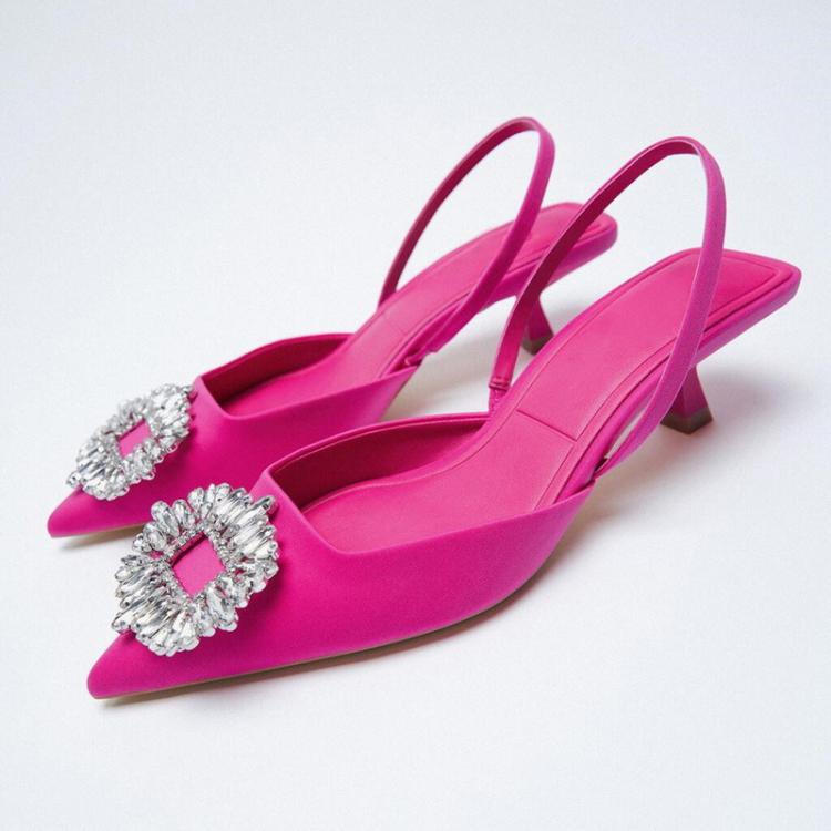 all in one place בגדי נשים 2021 New Women's Shoes Pointed Toe Shallow Nude Pink Diamond Shoes Low Heel Back Strappy Shoes Women