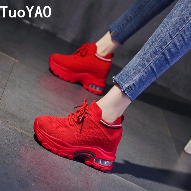 all in one place בגדי נשים Woman Ulzzang Fashion Platform Sneakers Wedge Shoes For Women 8.5cm Height Increasing Ladies Walking Lace Up Casual Shoes 2020