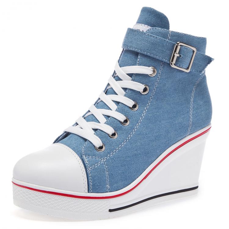 all in one place בגדי נשים Women High Top Canvas Sneakers Wedges Shoes Women's Denim Ankle Lace Up Ladies Ankle Canvas Shoes Woman Plus size 35-43