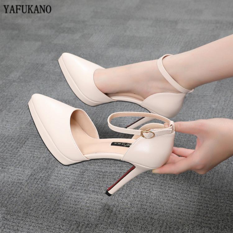 all in one place בגדי נשים 2020 Summer Brand Ankle Straps Womens Sandals 10 Cm Sexy Pointed Toe Platform Pumps Matte Leather Ladies High Heels Size 32 33