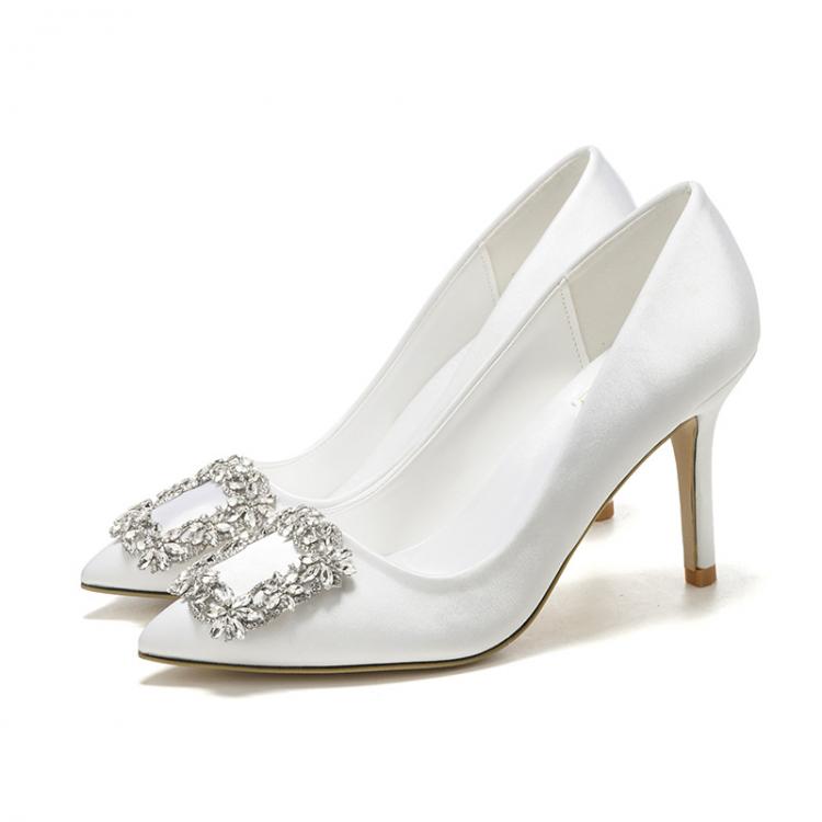 all in one place בגדי נשים Korean Style Pointed High Heel White Wedding Shoes Rhinestone Bridal Shoes Small Size Shoes 33-43 Sizes Dress Party Shoes