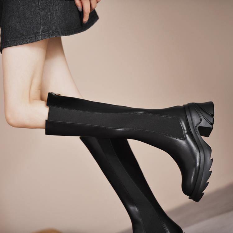 all in one place בגדי נשים 2022 Ladies Spring Autumn Leather Round Toe Knee Length Knight Boots Winter Fashion Zipper High Heel Women's Knee Boots