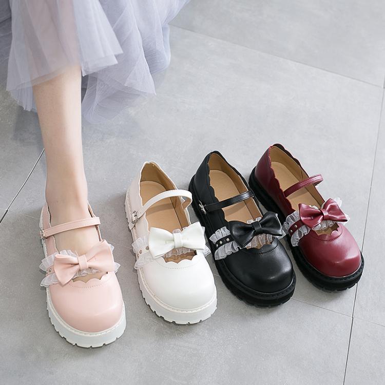 all in one place בגדי נשים japanese sweet lolita shoes pink white red black bow Harajuku heels women cute shoes korean women shoes round head kawaii shoes