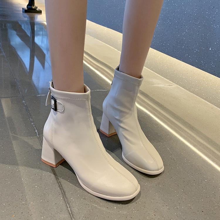 all in one place בגדי נשים Luxury Brand Women Beige 7cm Block High Heels Ankle Boots 2022 Winter Female Square Toe Chelsea Boots High Quality Short Boots