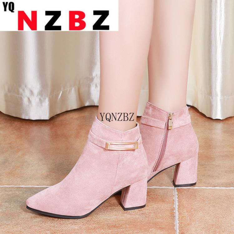all in one place בגדי נשים Women Suede Boots Flock Ankle Boots Women's Winter Shoes Fashion Woman Boots 2021 New High Heel Boots Pointed Toe Booties