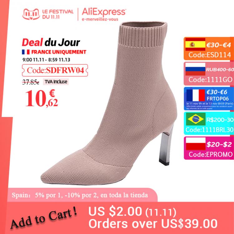 all in one place בגדי נשים Aphixta Metal Blade Heels Socks Boots Women Stretch Fabric Elastic Stilettos Heel Pointed Toe Ankle Boots Shoes Woman Boats