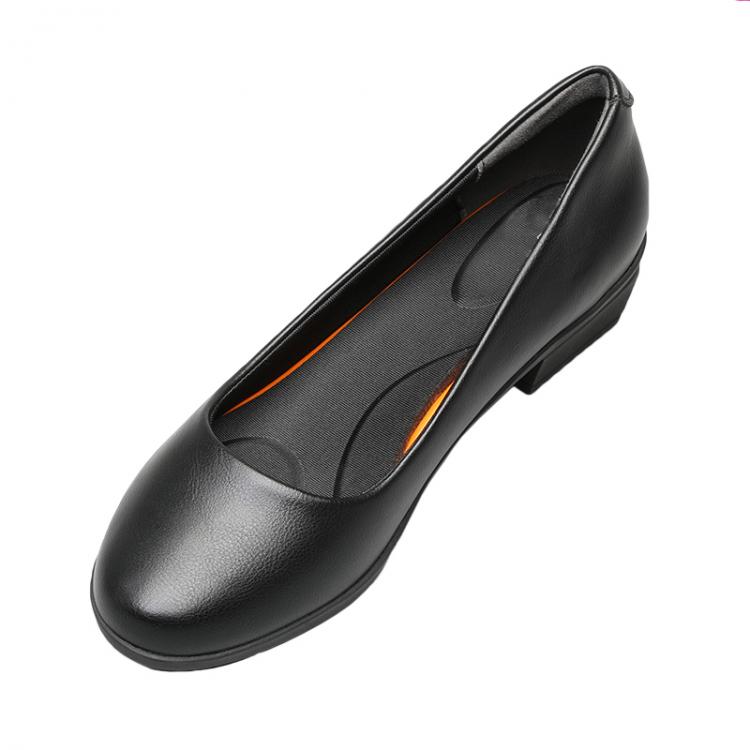 all in one place בגדי נשים Black Leather Women's Work Shoes Sole Thick Heel Round Head Shoes Soft Sole Professional Antiskid Hotel Work Shoes