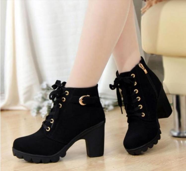 all in one place בגדי נשים Comemore 2021 New Women Shoes Lace Up Ankle Boots Zapatos Mujer Fashion High Heels Ladies Shoes Women Pumps Side Zipper Pumps 43
