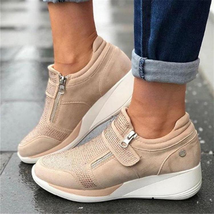 all in one place בגדי נשים Women Spring Crystal Sneakers Women's Wedge Platform Hook Loop Ladies Zip Casual Woman Vulcanized Comfort Female Fashion 35-4