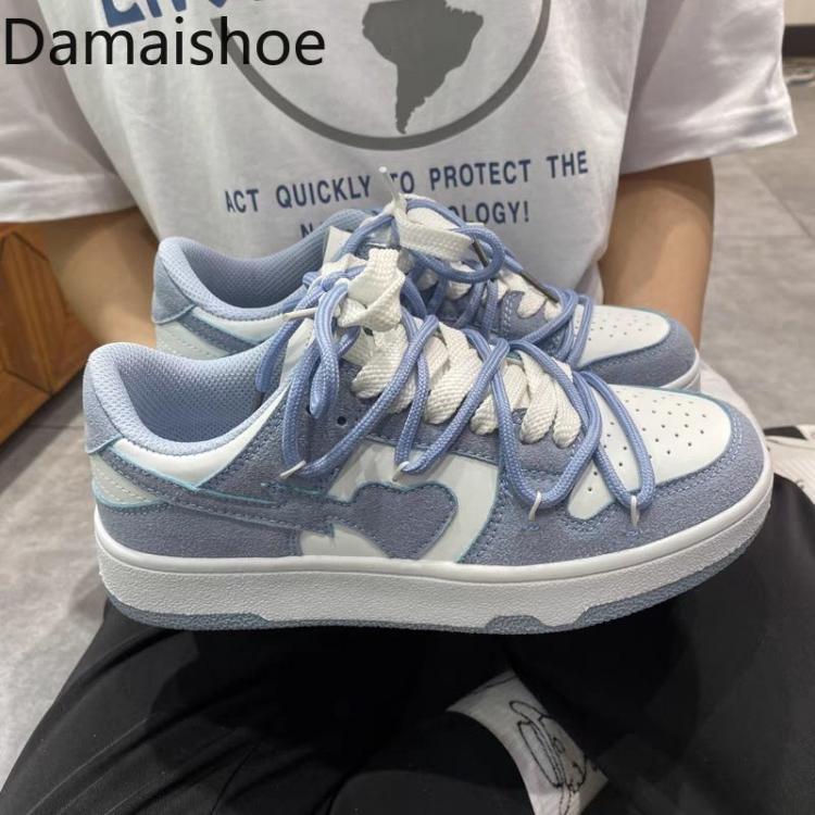 all in one place בגדי נשים Summer Preppy Style Girly Heart Fashion Blue Casual Sneakers New Couple Trend Lace-up White Shoes Sneakers Women's Sports Sho