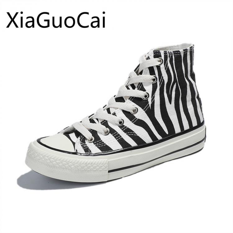 all in one place בגדי נשים High Top Women's Canvas Shoes Zebra Pattern New Style Women's Casual Shoes High Top Female Sneakers
