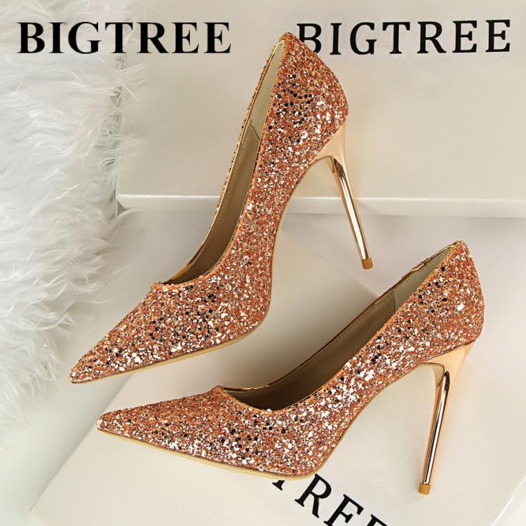 all in one place בגדי נשים Shoes Sequins Woman Pumps Pointed Toe High Heels Wedding Shoes Lady Stiletto Women Heels Women Basic Pumps Women Shoes