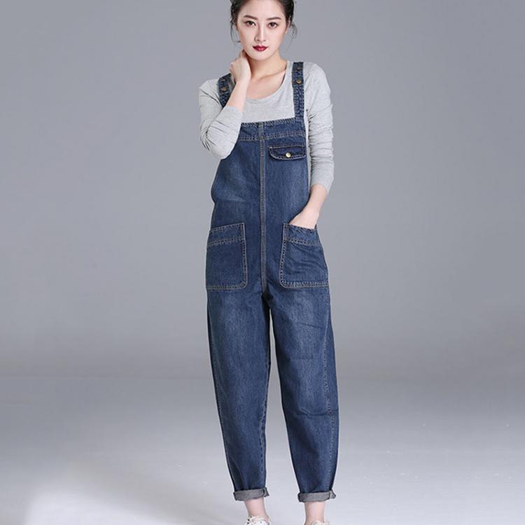 all in one place בגדי נשים Fashion Loose Pocket Jeans Women Autumn Bib Pants Overalls Shoulder Strap Jumpsuit Large Size brand Denim Jeans Pants