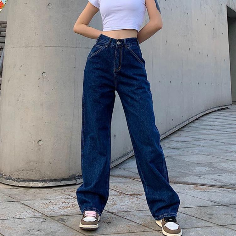all in one place בגדי נשים Retro Blue Woman Jeans Causal Loose Baggy High Waist Skinny Pockets Cargo Pants Zipper Button Wide Leg Jeans Mujer Pantalones