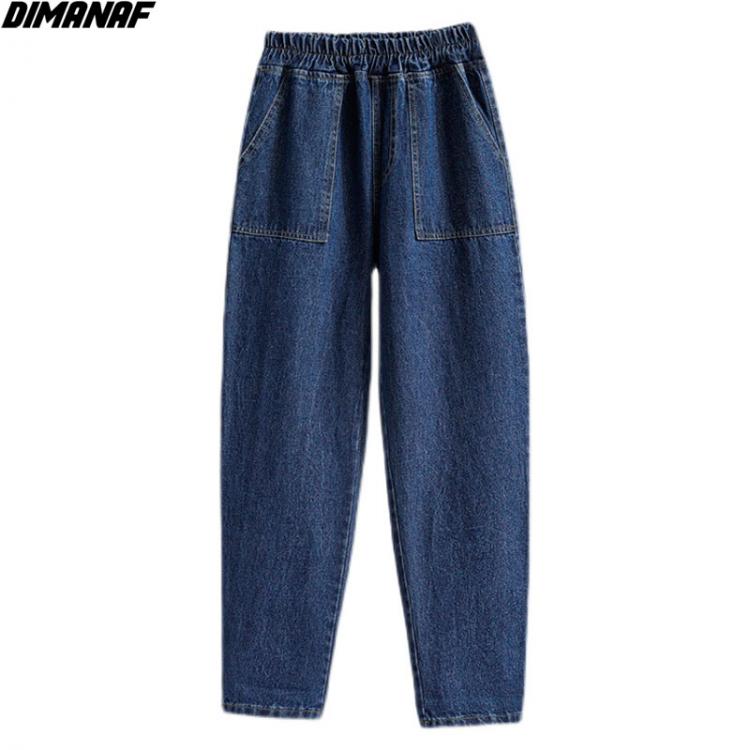 all in one place בגדי נשים DIMANAF Women Jeans Pants High Waist Loose Denim Female Elastic Waist 2021 Spring Basic Pockets Blue Trousers High Waisted Jeans