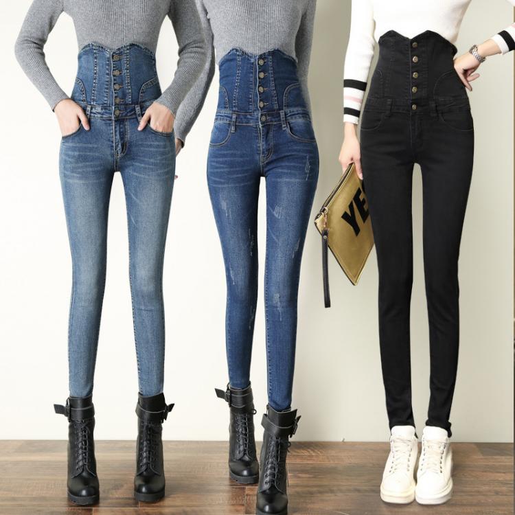 all in one place בגדי נשים Women Elastic High Waist thin abdomen blue black Skinny Stretch jeans female boyfriend mom Jeans washed denim pants plus size 36