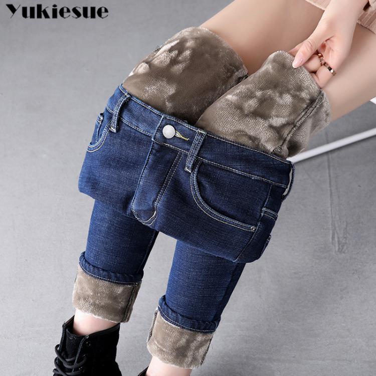 all in one place בגדי נשים Thick Winter Warm Skinny Jeans for Women Female High Waist Velvet Denim Pants Streetwear Stretch Trousers Plus Size
