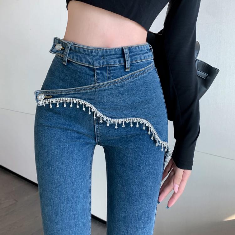 all in one place בגדי נשים Denim Pants Jeans Women's 2021 Autumn New Spring Elastic High Waist Slim Pencil Pants Tassel Skinny Pants Female Jeans Trouse
