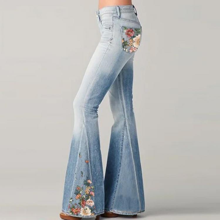 all in one place בגדי נשים Women's Jeans High Waist Blue Pants 2021 Fashion Women's Embroidered Bell Bottoms Streetwear Women's Pants Spring S