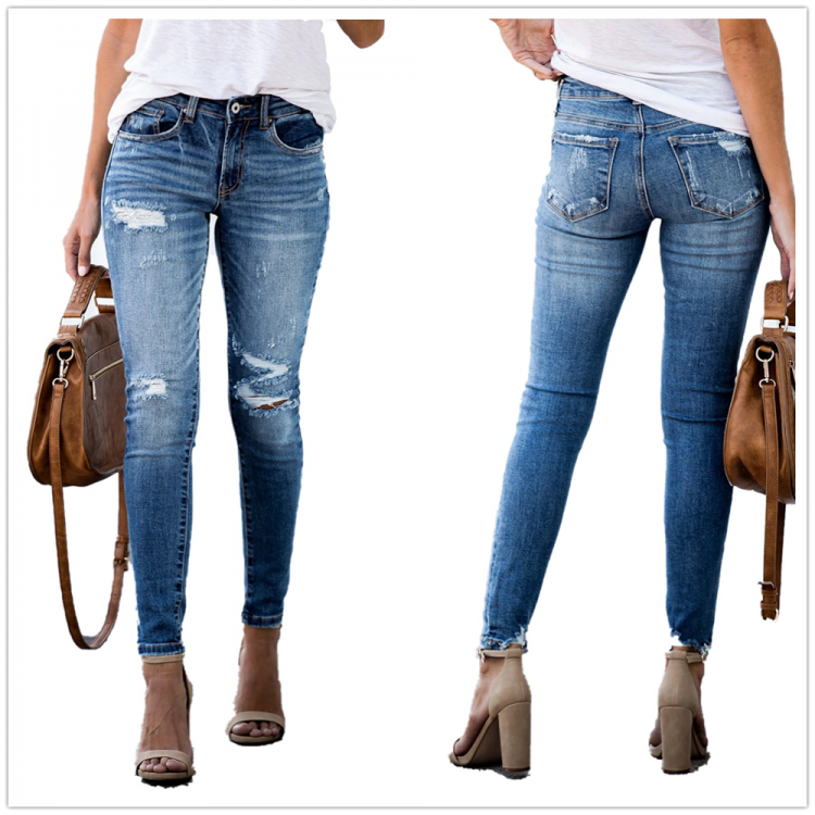 all in one place בגדי נשים 2020 Fall New Retro Mid-Waist Ripped Jeans For Women Fashion Slim Skinny Denim Pencil Pants Fashion Casual Stretch Jeans S-2XL