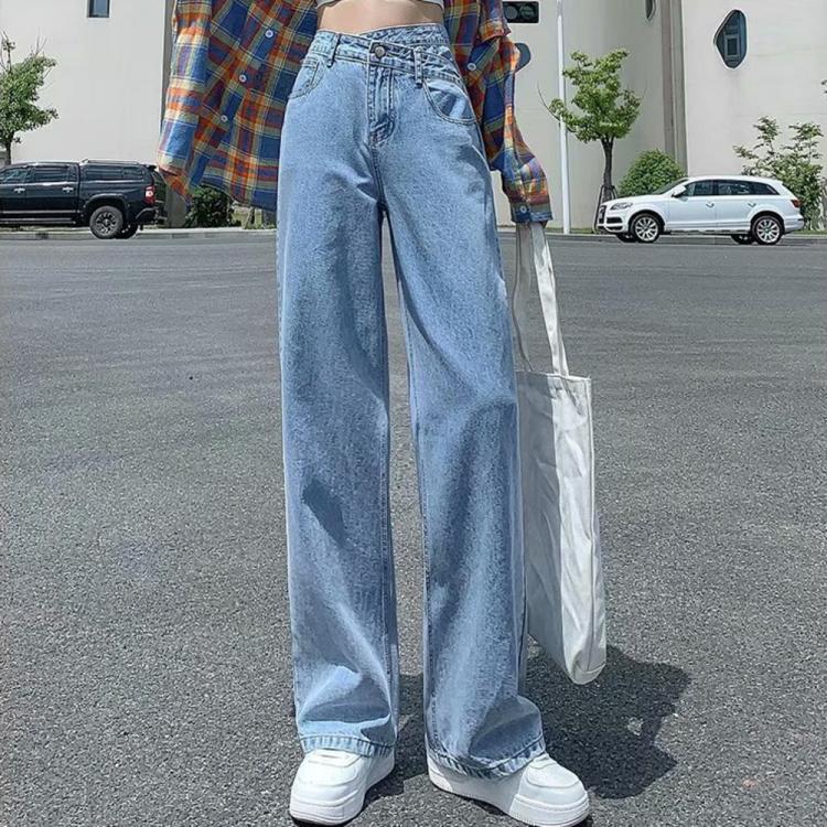 all in one place בגדי נשים Feynzo Women Pant Woman Jeans High Waist Denim Pants Wide Leg Denim Clothing Blue Jeans Vintage Quality  Fashion Straight Pants