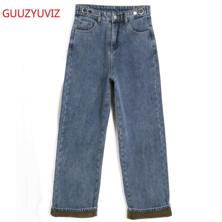all in one place בגדי נשים GUUZYUVIZ Wide Leg Jeans Woman High Waist Plus Size Denim Pants Loose Casual Thicken Velvet Vintage Boyfriend Jeans Trousers
