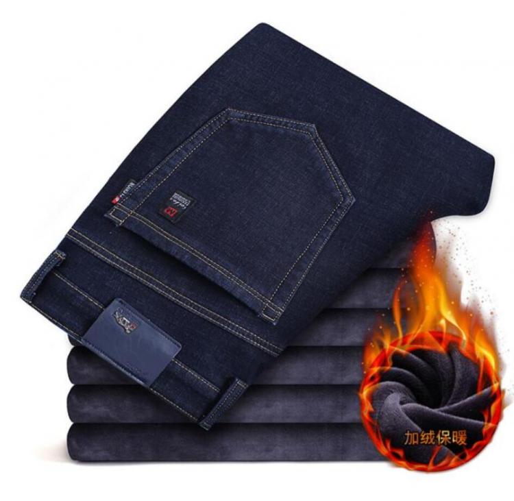 all in one place בגדי נשים Thick fleece jeans men's elastic straight tube loose winter slim casual autumn winter warm outer wear jeans pants