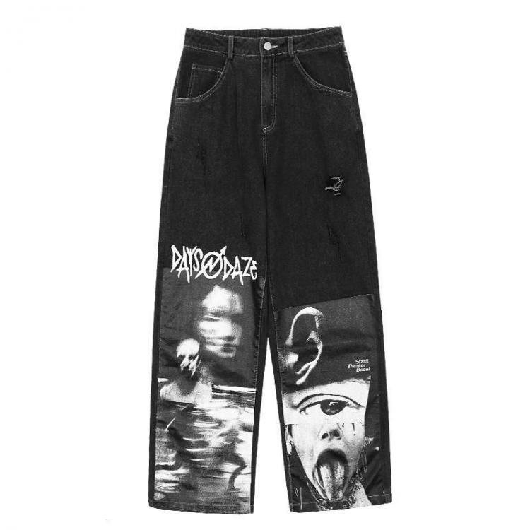 all in one place בגדי נשים HOUZHOU Gothic Baggy Jeans Women Punk Hippie Streetwear Print Y2K Wide Leg Trousers Harajuku Grunge Denim Pants Vintage 90s