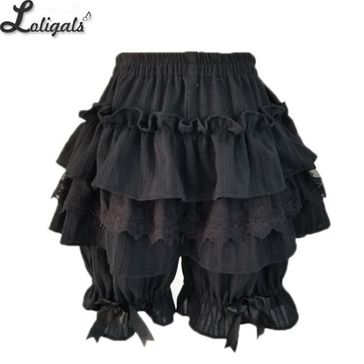 all in one place בגדי נשים Cute Black/White Lolita Shorts Lace Ruffled Elastic Waist Cotton Bloomers
