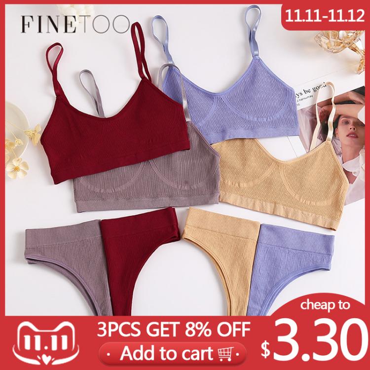 all in one place בגדי נשים FINETOO Seamless Women Top Panties Set Cotton Tops Low Waist G-String Underwear Set Soft Active Wear Lingerie Fitness Crop Top