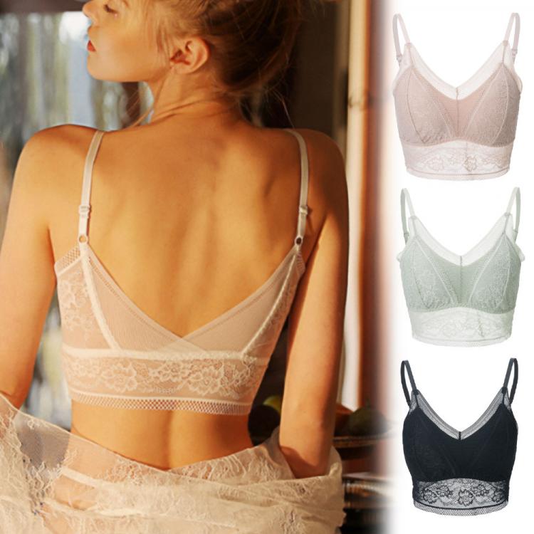 all in one place בגדי נשים Lace Bra Sexy Back No Wire Brassiere Seamless Bras for Women Backless Bralette Push Up Top Floral Underwear Girl Thin Cup