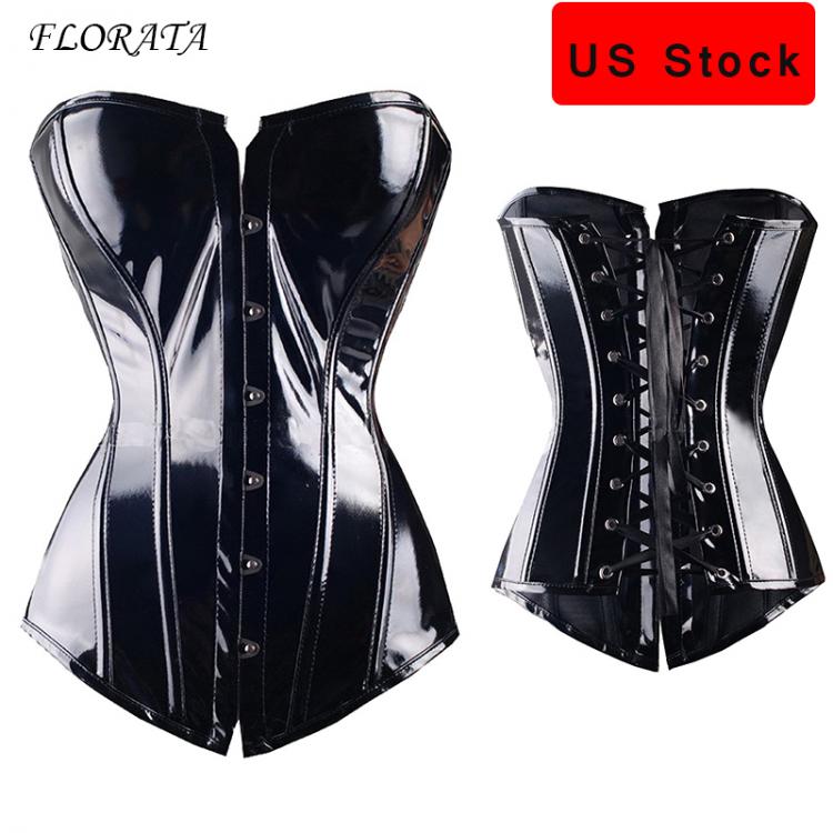 all in one place בגדי נשים FLORATA Sexy women PVC Overbust Corset Steampunk Lingerie Top-Goth Corset Sexy Leather Waist Trainer