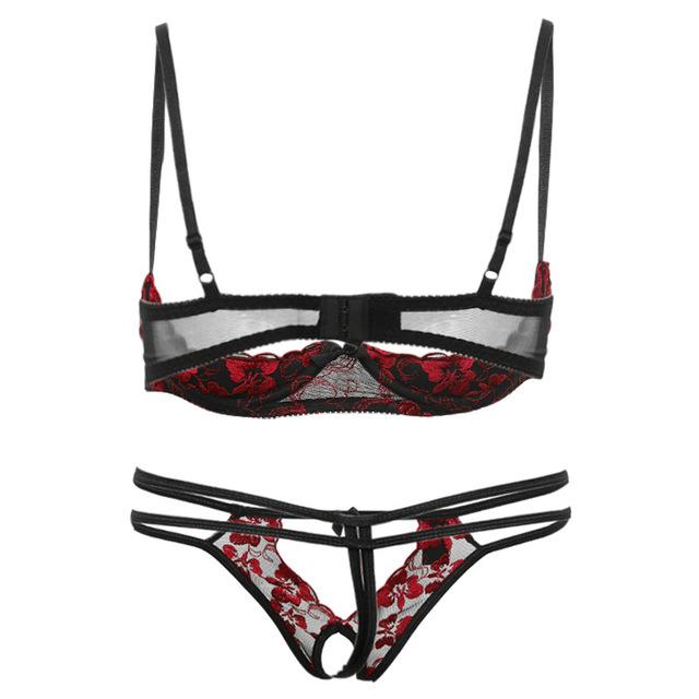 all in one place בגדי נשים Sexy Underwear Floral Transparent Thin Cup Open Bra Brief Set Ladies Temptation Sexy Eylash Lace Beading Lingerie Sets