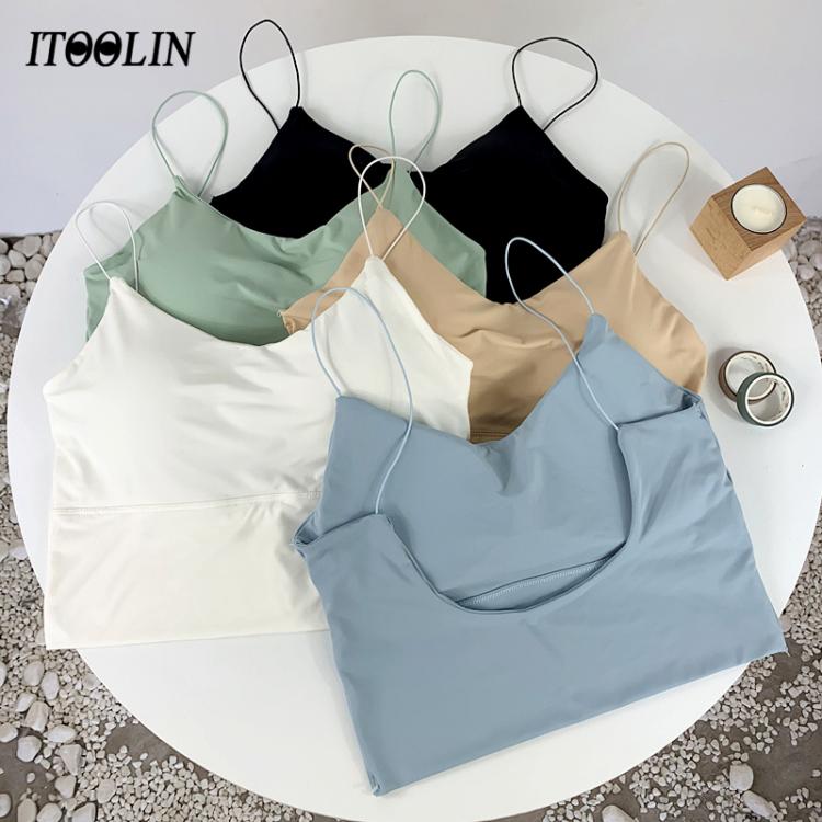 all in one place בגדי נשים ITOOLIN Lce Silk Bra Underwear Spaghetti Strap Solid Padded Bralette Women Tube Tops Corset Slim Backless Sexy Lingerie Crop Top