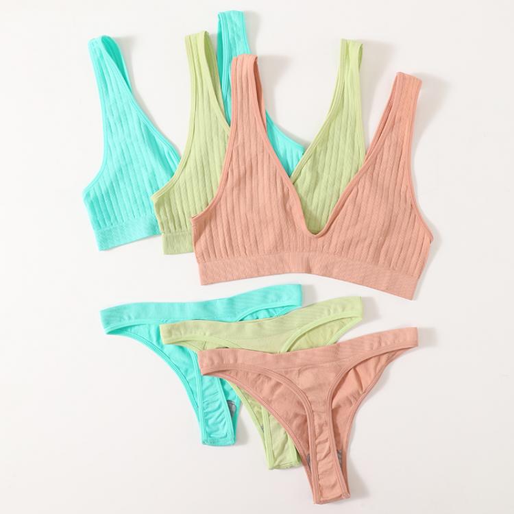 all in one place בגדי נשים Deep V Bra Set Women Sexy Lingerie Underwear Set Seamless Bra Ribbed Tops Low Back Bralette Fashion Brassiere Female Intimates