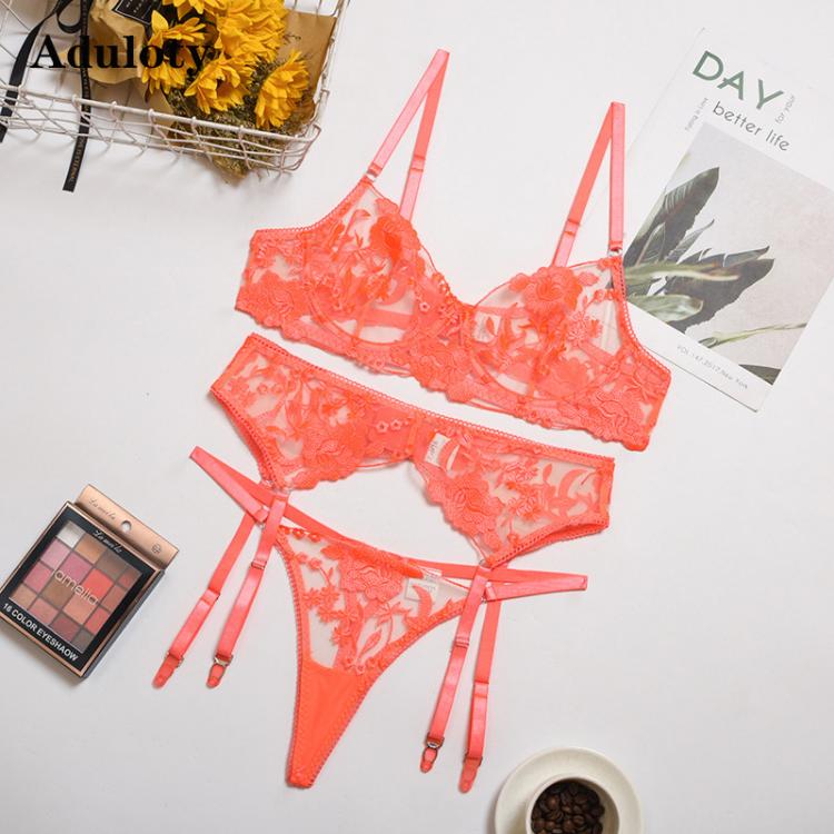 all in one place בגדי נשים The New Lace Embroidered Sexy Lingerie Set Underwire Gathers Bra Panties Garter Belt Thin Section See-through Erotic Thong Suit