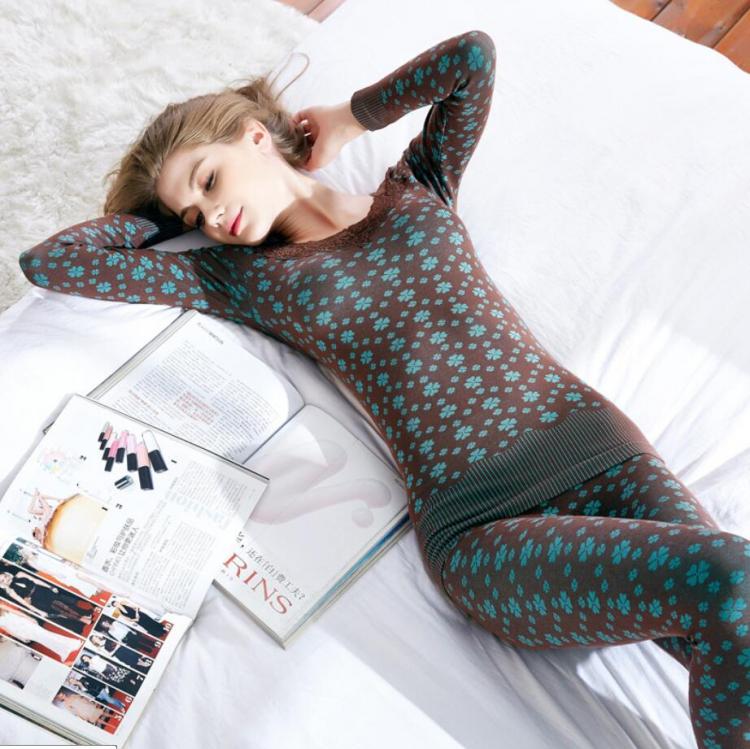 all in one place בגדי נשים Women Sexy V-neck Long Johns Winter Cotton Second Female Thermal Skin Warm Suit Korean Printed Lace Thermal Underwear For Women