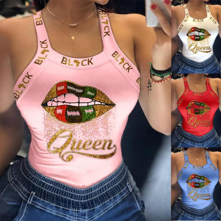 all in one place בגדי נשים Tank Tops Women U Neck Letter Print Lips Vest Summer Ladies Harajuku Shirts Slim Fit Polyester Sleeveless Top Tshirts