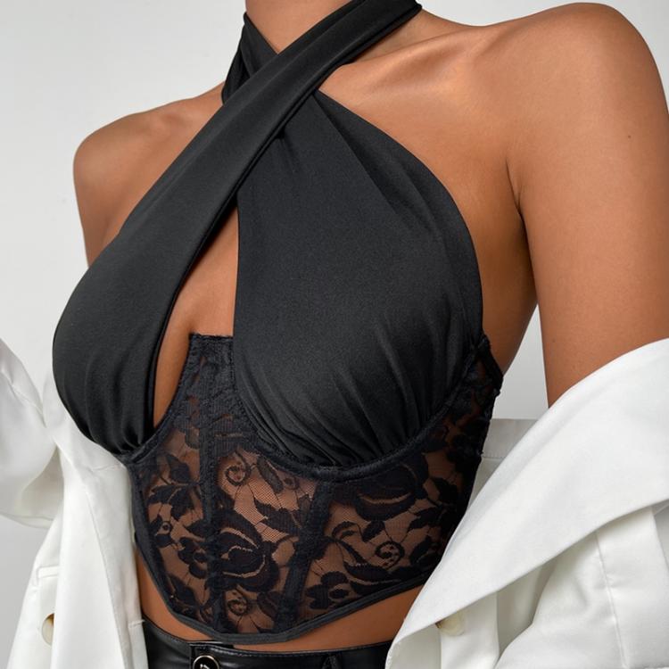all in one place בגדי נשים DEWADBOW Sexy Bandage Halter Crop Tops Women Gothic Black Sleeveless Backless Club Party Chic Wrap Lace Corsets Slim Streetwear