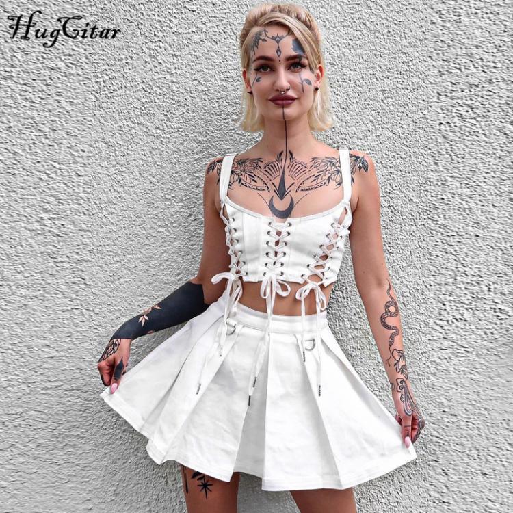 all in one place בגדי נשים Hugcitar 2021 Sleeveless Square Collar Bandage Hollow Out Solid Chic Crop Top Sexy Spring Summer Women Streetwear Clothings