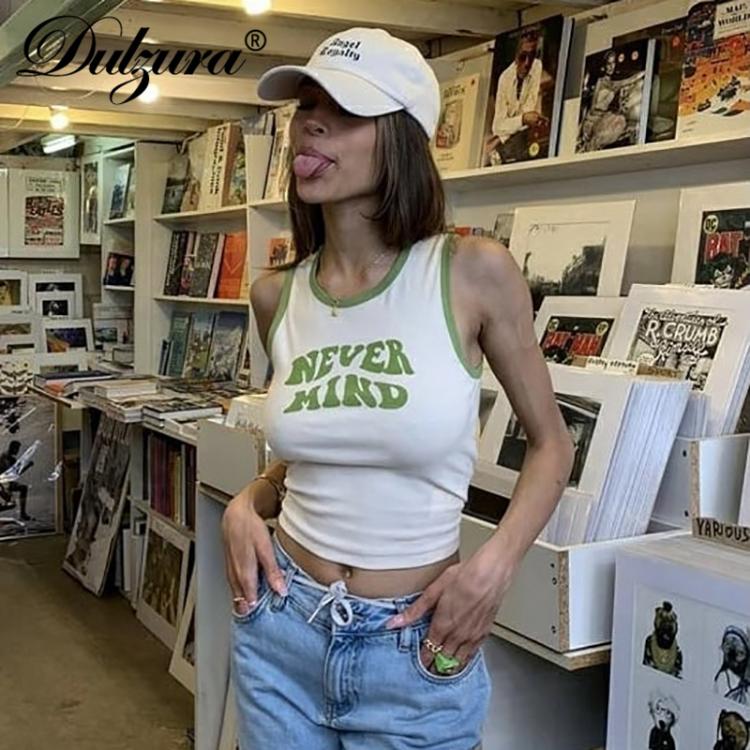 all in one place בגדי נשים Dulzura 2021 Summer Women Letter Print Crop Top Tanks Bodycon Sexy Streetwear Party Club Casual 2021 Summer Clothes Y2K