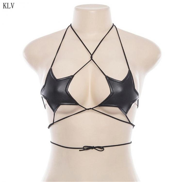 all in one place בגדי נשים Womens Sexy Glitter Reflective Five-Pointed Star Bra Strappy Bandage Halter Top Bralette Nightout Clubwear Metallic Bustier Part