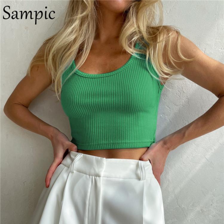 all in one place בגדי נשים Sampic Casual Green Knitted Summer T Shirt Tops Skinny Basic Mini Strap Crop Tops 2021 Fashion Y2K Streetwear Club Sexy Tank Top