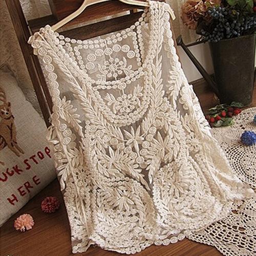 all in one place בגדי נשים Women's Sleeveless Lace Tank Top Sexy Embroidery Hollow-out Floral Crochet Shirt